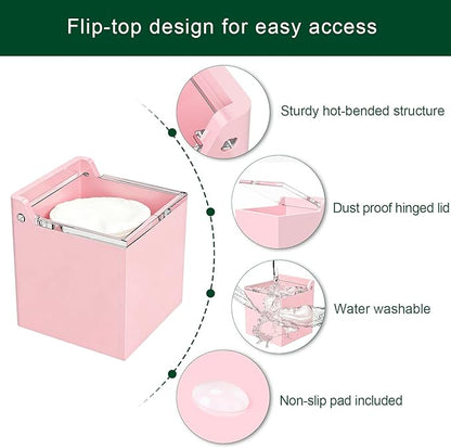 Qtip Holder Dispenser for Cotton Swabs, Balls, Pads, Floss Picks, Lightpink Acrylic Container with Lid Apothecary Jar Bathroom Accessories Canister Vanity Storage Organizer