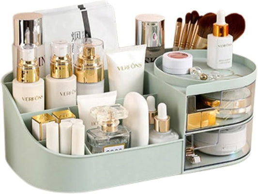 skin care organizer,Makeup Desk Organizer With Drawers,Countertop Organizer for Cosmetics,Vanity brush with Holder for Lipstick, Brushes, Eyeshadow, and Desktop Finishing Dresser (D-greener)