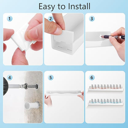 Nail Polish Wall Rack, 6-Shelf 15-Inch White Acrylic Nail Polish Shelves with Removable Ends – Multi-Purpose Shelf for Essential Oils, Cosmetics Storage and Display for Salons and Bathrooms