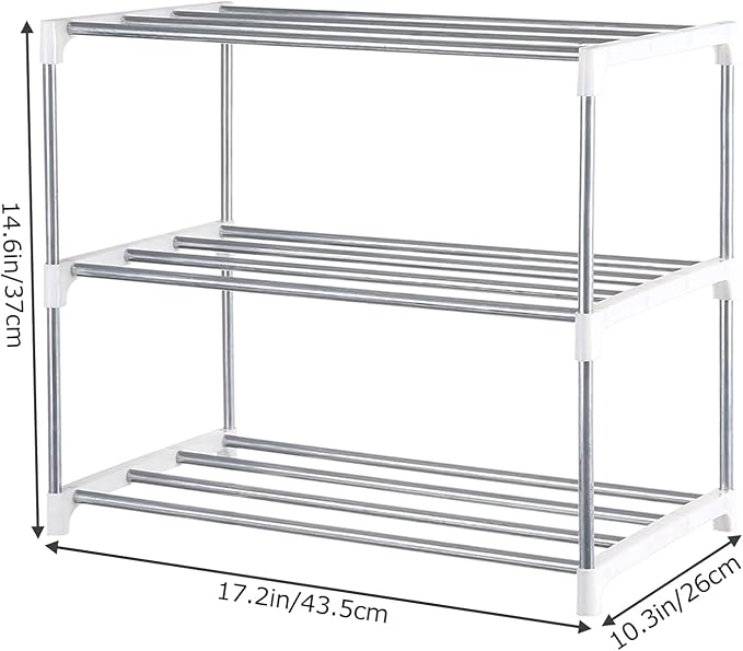 Small Shoe Rack, Narrow Stackable Shoe Shelf Organizer for Entryway, Doorway and Bedroom Closet (3-Tier, White)