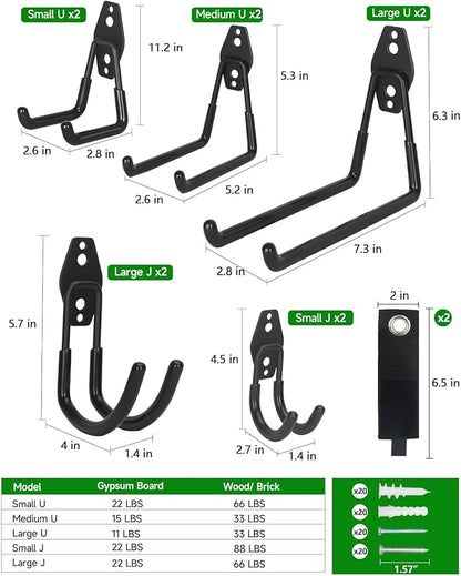 PIYILO Garden Tool Organizer 48 in with 18 Garage Hooks, Heavy Duty Garage Wall Hooks for Hanging Ladder, Bike, Tool Storage Rack for Yard Tools, Shovel, Shed (23 Pack)