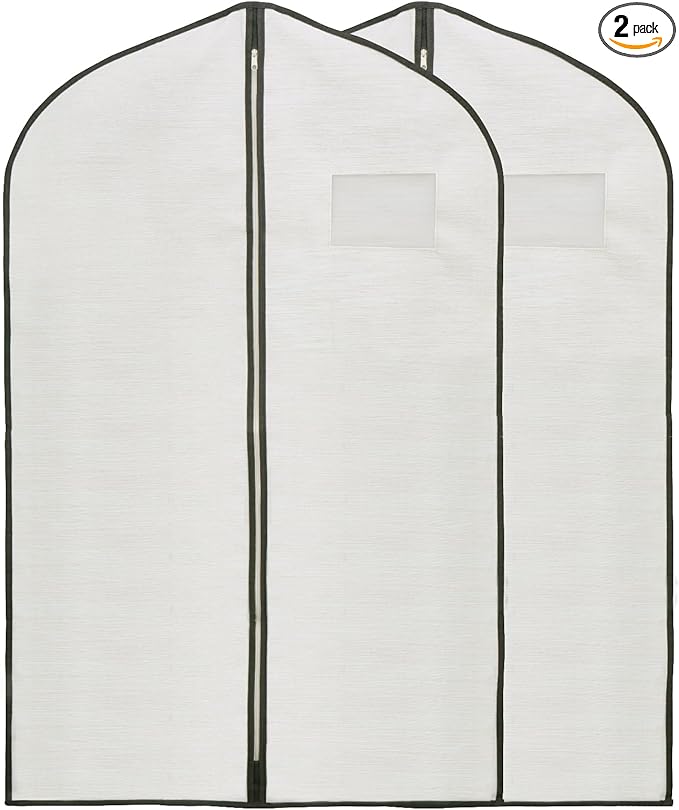 2 Pack 40x24 Inch Cloth Garment Bags, Suit Coat Cover for Hanging Clothes, Men's Greyish White Cloth Suit Bag for Fur Coats & Dress Shirts