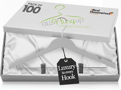 All Hung Up Hangers Slim Plastic Clothes Hangers with Clips, Space-Saving Design with Non-Slip Grip, Durable for Everyday Use, Clear, 100pcs