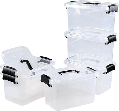 6 Quart Plastic Storage Box with Handle, Clear Latching Bin with Lids, 6 Packs