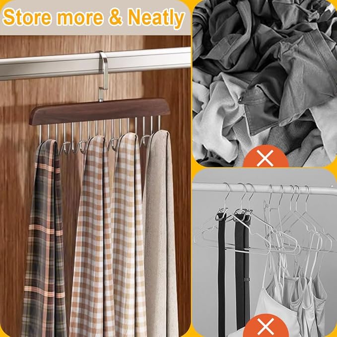 Belt Hangers for Men - 2 Pack Belt Organizer for Closet with 16 Metal Hooks Bra Organizer for Closet - Non-Slip Belt Holder for Closet Space Saving Belt Holder Belt Rack for Closet Brown