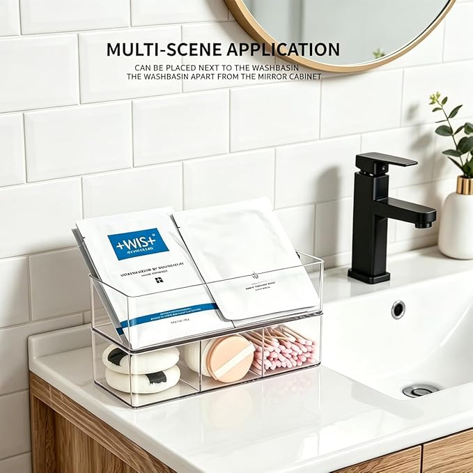 Acrylic Organizers: Makeup Organizer for Drawer for Bathroom Countertop - Cosmetic Organizer for Vanity, Kitchen, Office, Makeup Storage (3-Compartment)