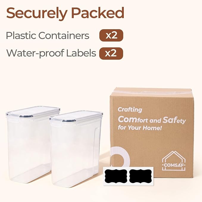 ComSaf 6.7Qt Cereal Storage Container Set of 2 - Ideal for Home Cooks Storing Cereal and Organized Families Organizing Bulk Food，Large Cereal Dispenser Keeps Pantry and Kitchen Countertop Neat