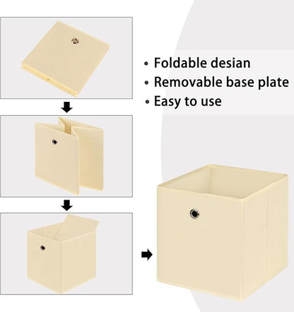 Foldable Storage Cubes Bins ,11 Inch Cloth Storage Cube Fabric Storage Box Cubes Organizer Baskets with Handles for Home Organizer Set of 6 (Creamy-White)