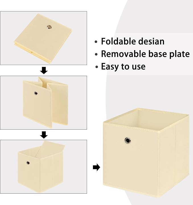 Foldable Storage Cubes Bins ,11 Inch Cloth Storage Cube Fabric Storage Box Cubes Organizer Baskets with Handles for Home Organizer Set of 3 (Creamy-White)