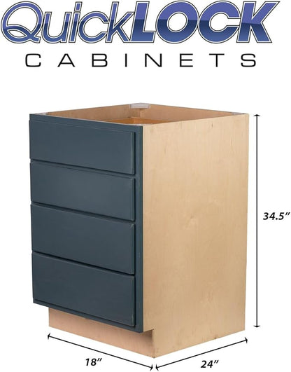 Quicklock RTA (Ready-to-Assemble) | Base Kitchen Cabinets - Shaker Style | Made in America (Needlepoint Navy, 18" Wx34.5 Hx24 D 4 Drawer)