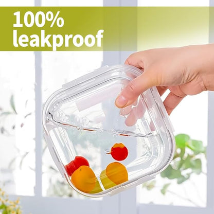 2 Cup Square Glass Food Storage Containers, Small Square Storage Containers With Airtight Lids Leak-proof, BPA free 16oz Glass Meal Prep Bowls, Dishwasher, Microwave, Freezer Safe (White)