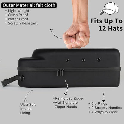 GERMUN Hard baseball hat case, Hat Carrier Travel Case with Adjustable Shoulder Strap, Hat cap case for 12 Baseball Caps - Perfect for Traveling & At-Home Storage (Black)