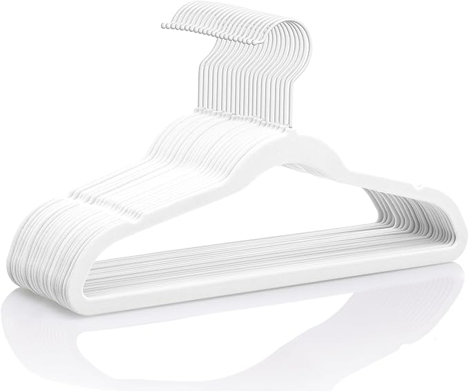 MIZGI Kids Velvet Hangers,Non-Slip Big Kids Hangers,14 Inch Hangers for Youth,Teen Clothes,Pack of 50（White/White）