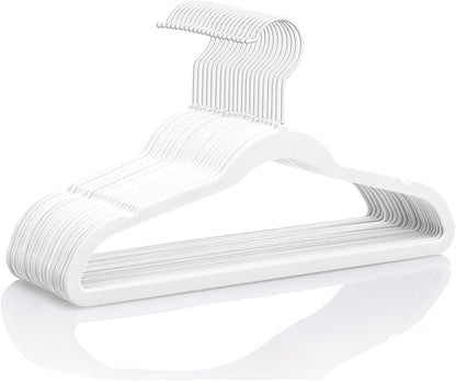MIZGI Kids Velvet Hangers,Non-Slip Big Kids Hangers,14 Inch Hangers for Youth,Teen Clothes,Pack of 50（White/White）
