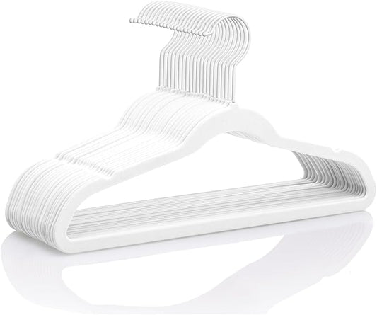 MIZGI Kids Velvet Hangers,Non-Slip Big Kids Hangers,14 Inch Hangers for Youth,Teen Clothes,Pack of 50（White/White）
