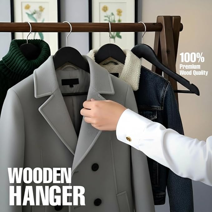 Utopia Home Premium Wooden Hangers 30 Pack - Durable & Slim Coat Hanger - Suit Hangers with 360-Degree Rotatable Hook - Wood Hangers with Shoulder Grooves (Black)