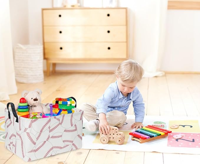 Rectangular Baseball Baskets, Sport Basket for Kids,Kids Basket, Boys Storage bins with Handles.Clothers,Toys,Books, Gifts Storage. (Baseball)