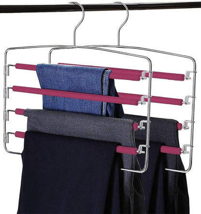 Swing Arm Pant Hangers 2 Pack Non-Slip Multi Layers Removeable Stainless Steel Pant Jean Slack Hangers Foam Padded Rotatable Hook for Space Saving Clothes Trousers Closet Organizer