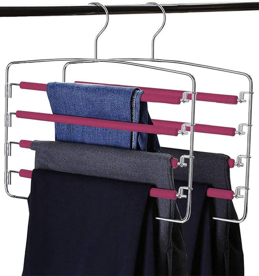 Swing Arm Pant Hangers 2 Pack Non-Slip Multi Layers Removeable Stainless Steel Pant Jean Slack Hangers Foam Padded Rotatable Hook for Space Saving Clothes Trousers Closet Organizer
