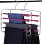 Swing Arm Pant Hangers 2 Pack Non-Slip Multi Layers Removeable Stainless Steel Pant Jean Slack Hangers Foam Padded Rotatable Hook for Space Saving Clothes Trousers Closet Organizer