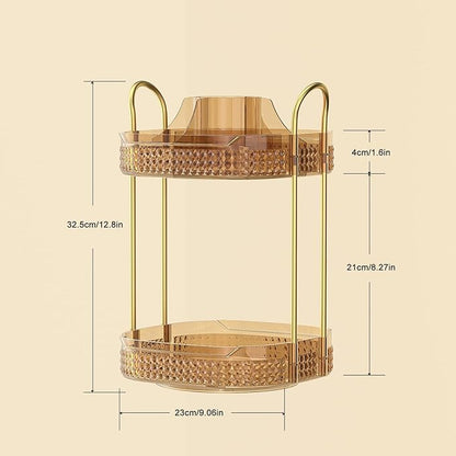 360° Rotating Makeup Organizer 2 Tier, Large Skincare Clear Make Up Storage Spinning Perfume Organizers for Bathroom Counter Dresser, Pink