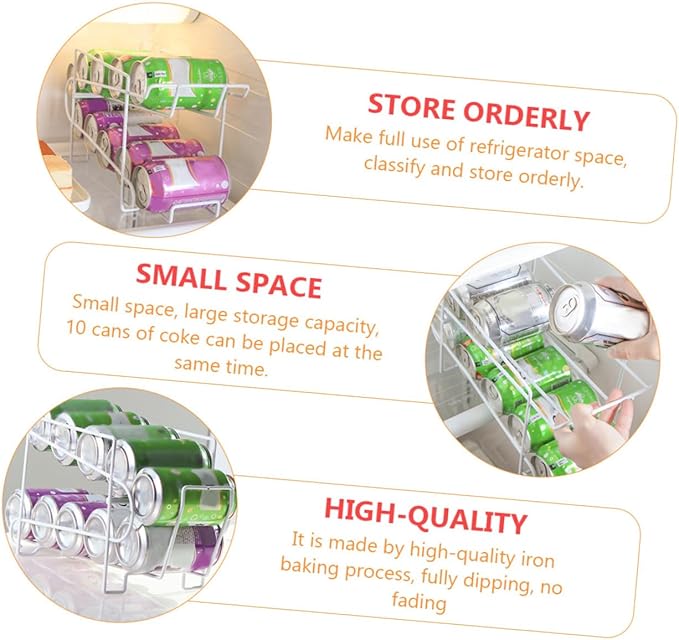PRETYZOOM 1pc Automatic Beer Storage Rack for Refrigerator Creative Iron Can Organizer Automatic Coverage White for Kitchen Bar Office and Living Room