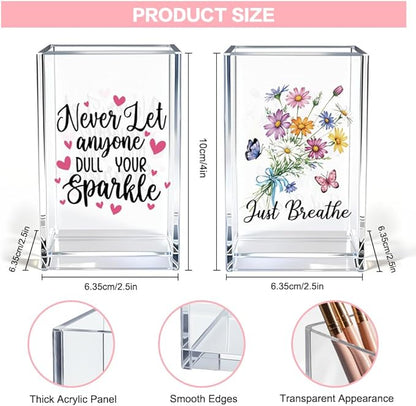 Girl Power 2 Pack Acrylic Cosmetic Pencil Pen Holder Cup, Hope Inspirational Makeup Brush Organizer Holder, Women Faith Gifts, Christian Encouragement Gifts for Women Mom Daughter Sister Teacher