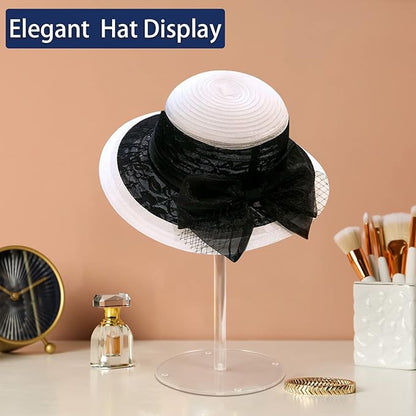 Acrylic Hat Stand and Wig Display Rack, 2pcs 17" Clear Hat Stands, Adjustable Height Hat Holder, Round Barbell Base