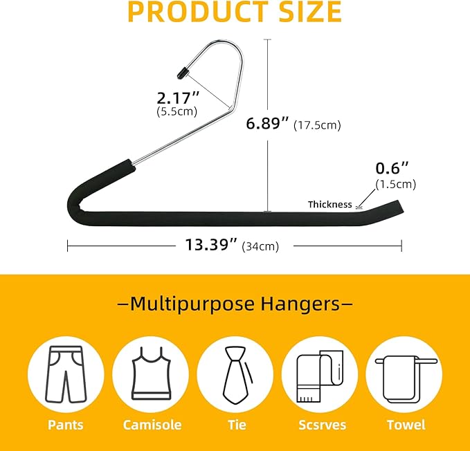 Open Ended Pants Hangers, 10 Pack Non-Slip Foam Padded Pants Hangers Space Saving Heavy Duty for Jeans, Trousers, Slacks