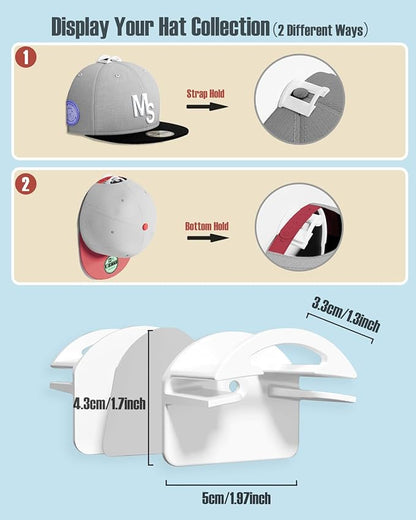 Adhesive Hat Hooks for Wall, Baseball Caps Strong Holdr, Ball Cap Hanger Wall Mount, Hat Display Rack, Hat Organizer Accessories, White 16-Pack
