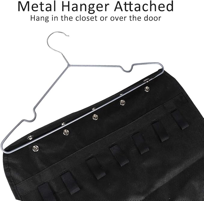Hanging Jewelry Organizer, Double-Sided 80 Pockets (40 Front + 40 Back), Closet & Hook Jewelry Storage, for Earrings, Necklaces, Bracelets, Rings & Pendants, Black