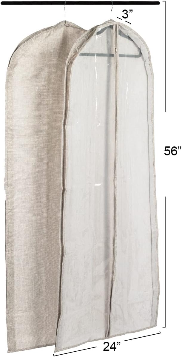 Household Essentials Hanging Zippered Garment Storage Bag with Clear Vision Front, Silver, Set of 2
