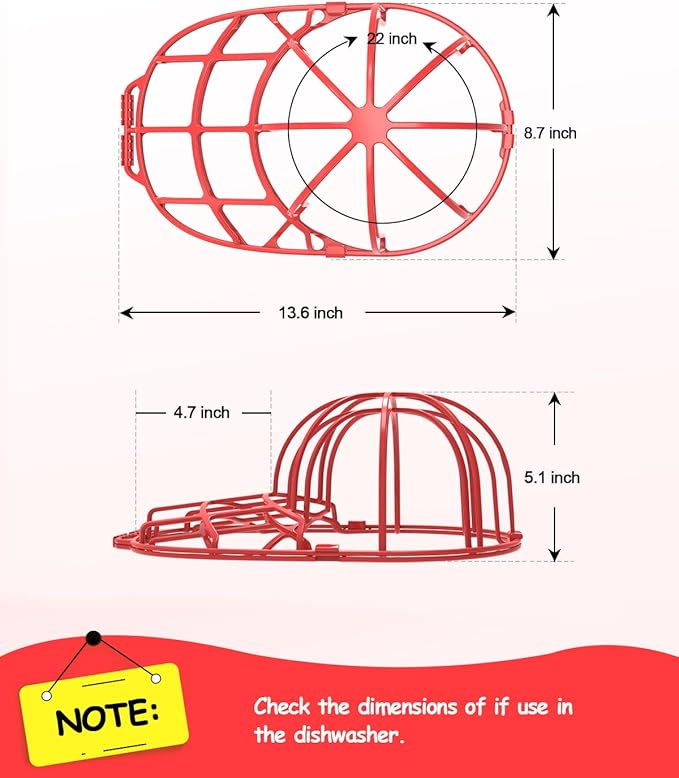 XQXA 2-Pack Baseball Hat Washer Cage | Machine-Washable Cap Cleaner Frame for Adult & Kid's Hats | Red