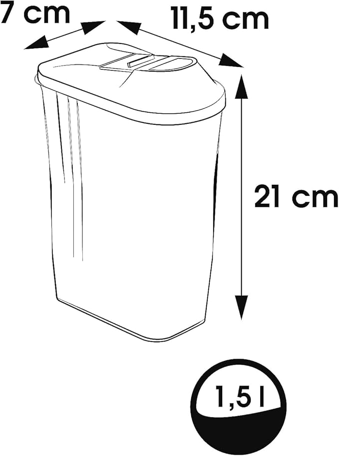keeeper Paola Jug Box for Dry Food, Adjustable Dosing Lid, Plastic, 1.5 L, 11.5 x 7 x 21 cm, White