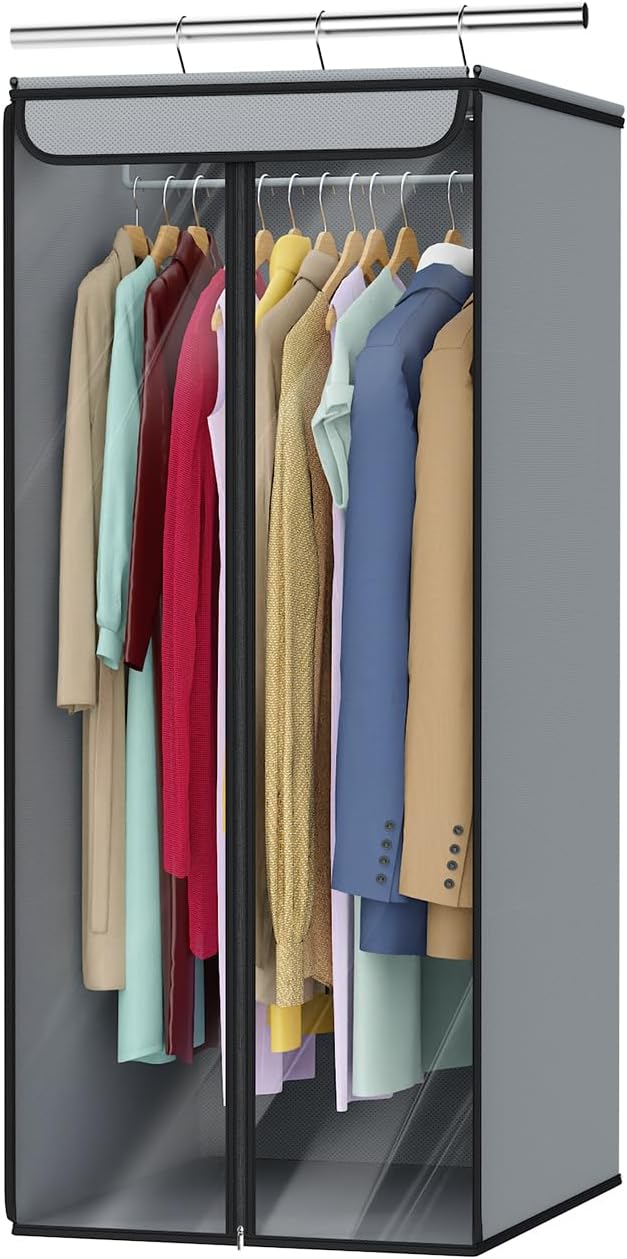 Univivi Garment Bags for Hanging Clothes, Large Clothes Storage Bags Closet Organizer with Clear Window, Premium Hanging Garment Storage Bag for Suits, Coats, Dresses, 40"(Grey)