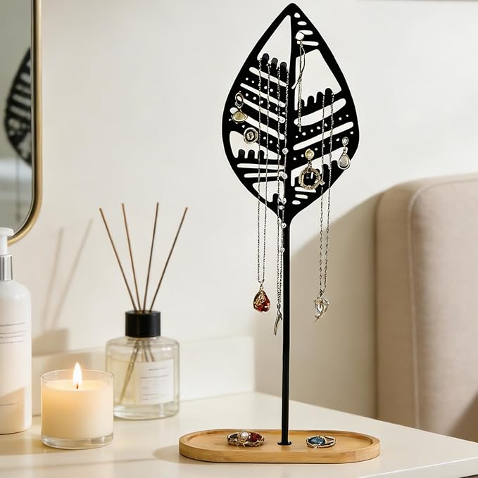 Leaf jewelry storage rack Jewelry Organizer Jewelry Stand Jewelry Holder Organizer, Necklace Organizer with Ring Tray, Sturdy Jewelry Hanger for Necklace
