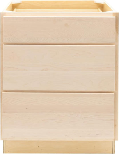 Quicklock RTA (Ready-to-Assemble) | Base Kitchen Cabinets - Shaker Style | Made in America (Raw Maple, 30" W x 34.5" H x 24" D 3 Drawer Pots and Pans)
