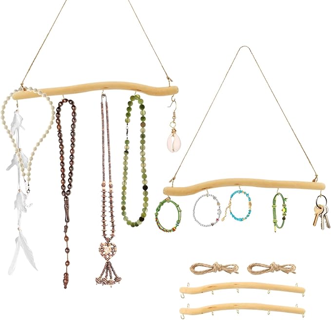 2Pcs 15 Inch Driftwood for Crafts Natural Driftwood Decorative Branches, Home Wall Hanging Decor Jewelry Organizers with 5 Hooks, Handcrafted from Natural Drift Wood for Keys Hats Entryway