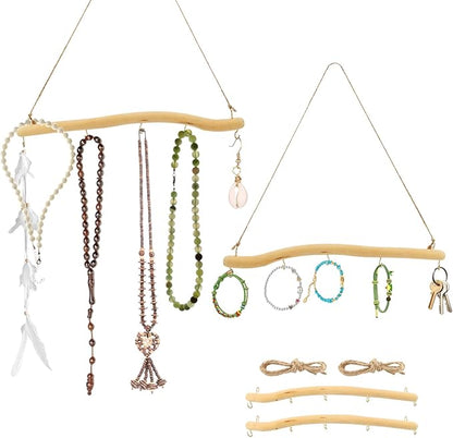2Pcs 15inch Driftwood Wall Hanging Jewelry Hanger, Natural Driftwood Decorative Branches Farmhouse Vintage Wooden Hook, Drift Wood Pieces for Crafts Jewelry Organizers (COLOR:nature)