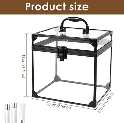 Crown Boxes for Pageants 7.9 X 6.7 X 7.5 In Clear Large capacity Makeup Train Case Cosmetic Case with Latches and Handle Toiletry Organizer Box Travel Makeup Tools Storage Organizer Box