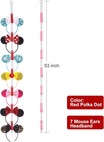 Nuolich 2Pcs Mouse Ears Headband Holder Polka Dot Hanging Wall Display Decor Vertical Headpiece Organizer Hair Bow Accessories Hanger Holder White