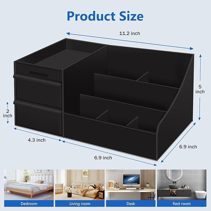 Black Cologne Organizer for Men - Large Countertop Organizer with Drawers for Cologne, Perfume, Shaving & Skincare - Bathroom & Vanity Storage, Ideal Gift for Boyfriend, Husband, Dad & Friends