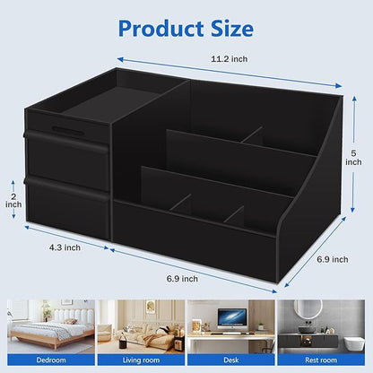 Black Cologne Organizer for Men - Large Countertop Organizer with Drawers for Cologne, Perfume, Shaving & Skincare - Bathroom & Vanity Storage, Ideal Gift for Boyfriend, Husband, Dad & Friends