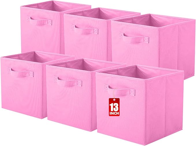 ShellKingdom Foldable Fabric Storage Cubes And Cloth Organizer Drawer For Closet And Toys, 13 X 13 X 13 INCH, 6 Pack (Pink)