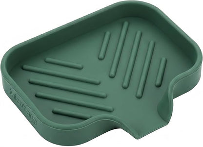 MicoYang Silicone Bathroom Soap Dishes with Drain Spout-Bathroom and Kitchen Sink Organizer,Sponge Holder,Dish Soap Tray,Perfect for Dispenser,Scrubber,Bottle,Cup on Sink or Counter-Green 4.9"×3.2"