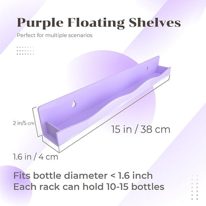 6 Pack Nail Polish Wall Mounted Shelf,15 Inch Nail Polish Floating Shelves for 66-90 Bottles Multi-Purpose,Ideal Gift, Great Display for Salons Retailers,Purple