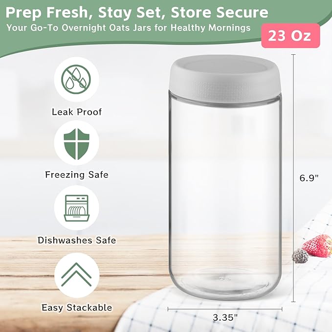 2 Pack Glass Overnight Oats Containers with Lids,Stackable Wide Mouth Mason Glass Jars with Airtight Seal Lids,Food Storage Jars for Meal Prep,Yogurt Parfaits,Meal Prep,Pudding,Spices (25 Oz)