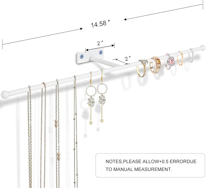 2 Pack Wall Jewelry Organizer, 14.5'' Necklace Holder for Hanging Earring, Ring, Bracelet, Hairband, Glasses Storage, Decorative Space-Saving Jewelry Display-White