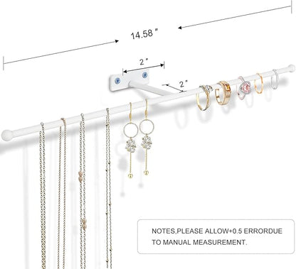 2 Pack Wall Jewelry Organizer, 14.5'' Necklace Holder for Hanging Earring, Ring, Bracelet, Hairband, Glasses Storage, Decorative Space-Saving Jewelry Display-White