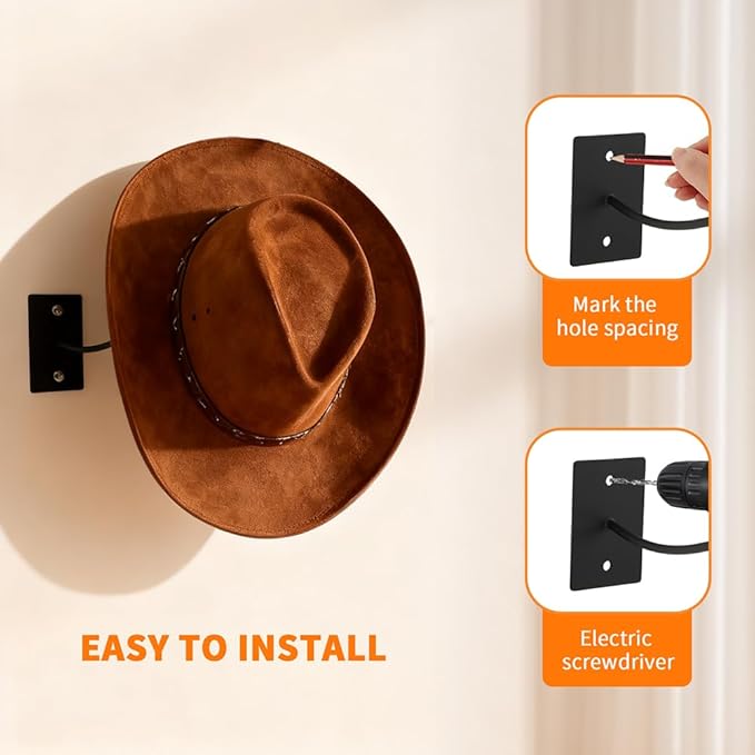  4Pack Cowboy Hat Holder,Cowboy Hat Rack For Wall Mount Western Rustic Metal Cowboy Hats Hanger,for Storage and Display at Closet Bedroom Living Room for Hats Coats(Black,Size:24.4*7*6cm)